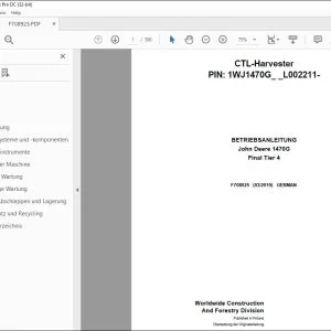 John Deere 1470G Final Tier 4 CTL-Harvester BETRIEBSANLEITUNG F708925 PDF