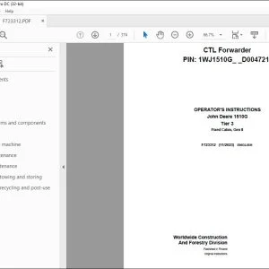 John Deere 1510G Tier 3 CTL Forwarder Operator's Manual F723312 PDF