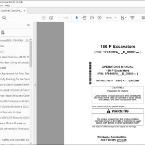 John Deere 160 P Excavators Operator's Manual OMT499734X019 - PDF DOWNLOAD