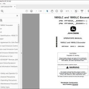 John Deere 160GLC & 180GLC Excavator Operator's Manual OMT306200 PDF