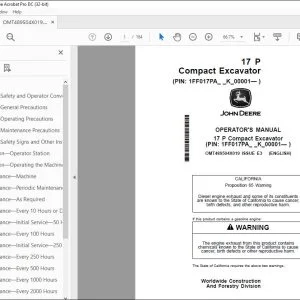 John Deere 17 P Compact Excavator Operator's Manual OMT489504X019 PDF