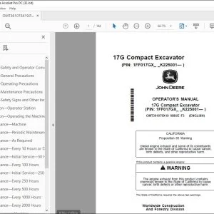 John Deere 17G Compact Excavator Operator's Manual - PDF DOWNLOAD