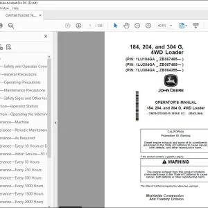 John Deere 184, 204 & 304 G 4WD Loader Operator's Manual - PDF DOWNLOAD