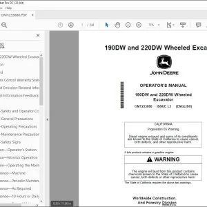 John Deere 190DW & 220DW Excavator Operator's Manual OMT233886 PDF