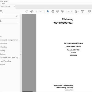 John Deere 1910E Rückezug BETRIEBSANLEITUNG F075029 – PDF DOWNLOAD