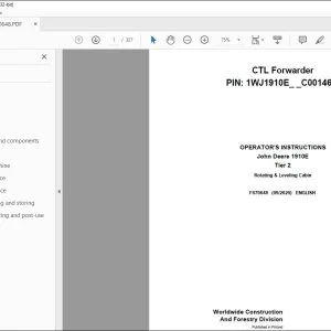 John Deere 1910E Tier 2 CTL Forwarder Operator's Manual - PDF DOWNLOAD