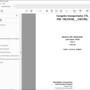 John Deere 1910E Tier 2 Cargador MANUAL DEL OPERADOR F684876 PDF