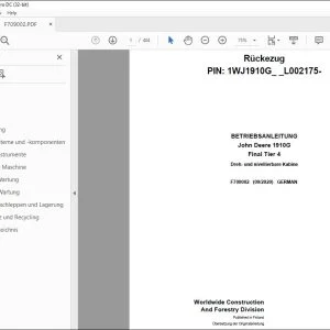 John Deere 1910G Final Tier 4 Rückezug BETRIEBSANLEITUNG F709002 PDF