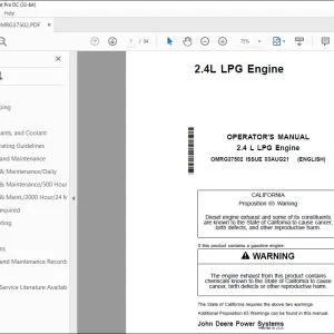 John Deere 2.4 L LPG Engine Operator's Manual OMRG37502 PDF