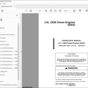 John Deere 2.9L OEM Diesel Engines (EWX) Operator's Manual OMRG39496 PDF