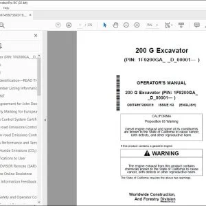 John Deere 200 G Excavator Operator's Manual OMT499736X019 PDF