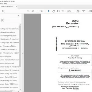 John Deere 200G Excavator Operator's Manual OMT443618X019 PDF