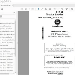 John Deere 210 G Tractor Loader Operator's Manual OMT475827X019 PDF