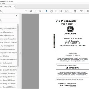 John Deere 210 P Excavator Operator's Manual OMT471166X019 PDF