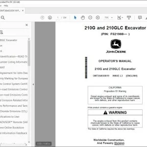John Deere 210G & 210GLC Excavator Manual OMT364030X19 - PDF DOWNLOAD
