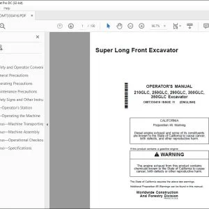 John Deere 210GLC 250GLC 290GLC 300GLC 350GLC Operator's Manual PDF