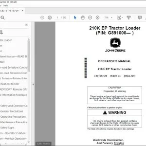 John Deere 210K EP Tractor Loader Operator's Manual CB01517678 PDF