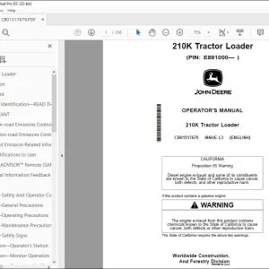 John Deere 210K Tractor Loader Operator's Manual CB01517679 PDF