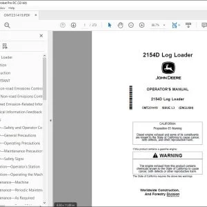 John Deere 2154D Log Loader Operator's Manual OMT231419 - PDF DOWNLOAD