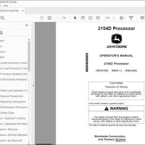 John Deere 2154D Processor Operation Manual OMT231425 PDF Download