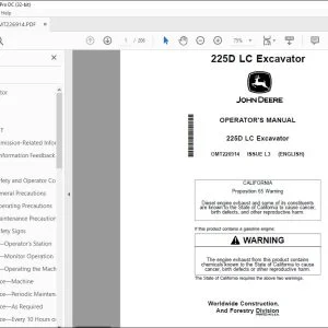 John Deere 225D LC Excavator Operator's Manual OMT226914 - PDF DOWNLOAD