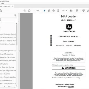 John Deere 244J Loader Operator's Manual OMT251431 - PDF DOWNLOAD
