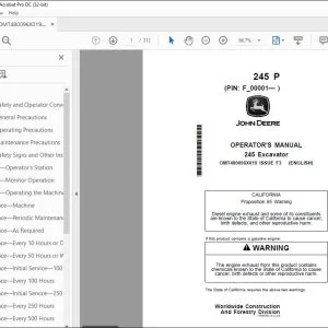 John Deere 245 Excavator Operator's Manual OMT480096X019 - PDF DOWNLOAD