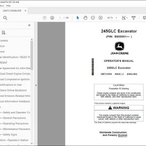John Deere 245GLC Excavator Operator's Manual OMT319598 - PDF DOWNLOAD