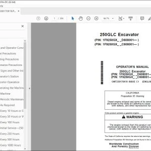 John Deere 250GLC Excavator Operator's Manual - PDF DOWNLOAD