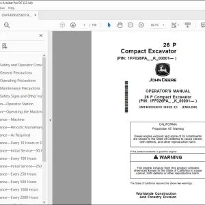 John Deere 26 P Compact Excavator Operator's Manual OMT489505X019 PDF