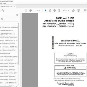 John Deere 260E & 310E Dump Trucks Operator's Manual PDF