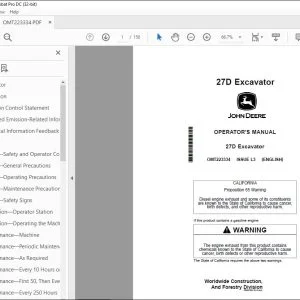 John Deere 27D Excavator Operator's Manual OMT223334 - PDF DOWNLOAD