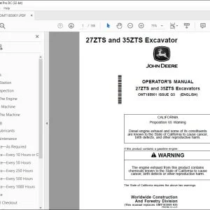 John Deere 27ZTS & 35ZTS Excavators Operator's Manual - PDF DOWNLOAD