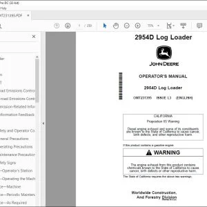 John Deere 2954D Log Loader Operator's Manual OMT231395 - PDF DOWNLOAD