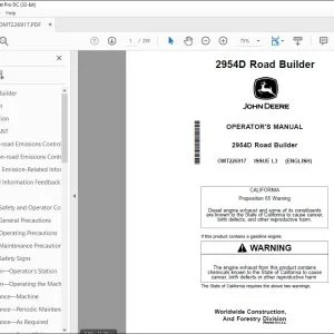 John Deere 2954D Road Builder Operator's Manual OMT226917 - PDF DOWNLOAD