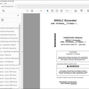 John Deere 300GLC Excavator Operator's Manual OMT357638X19 PDF