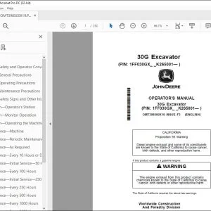 John Deere 30G Excavator Operator's Manual OMT398500X19 - PDF DOWNLOAD