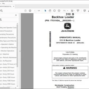 John Deere 310 G Backhoe Loader Operator's Manual OMT475665X019 PDF
