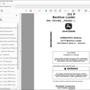 John Deere 310 P Backhoe Loader Operator's Manual OMT475666X019 PDF