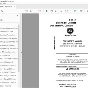 John Deere 310 P Backhoe Loader Operator's Manual OMT475669X019 PDF