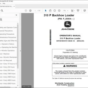 John Deere 310 P Backhoe Loader Operator's Manual OMT481853X019 PDF