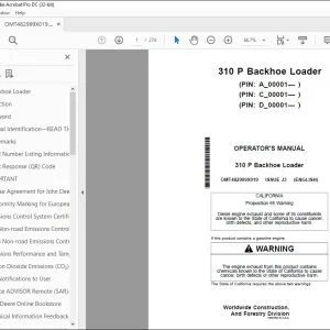 John Deere 310 P Backhoe Loader Operator's Manual OMT482999X019 PDF