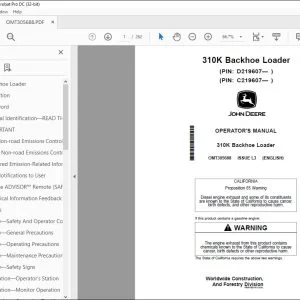 John Deere 310K Backhoe Loader Operator's Manual OMT305688 PDF