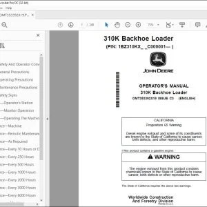 John Deere 310K Backhoe Loader Operator's Manual OMT353392X19 PDF