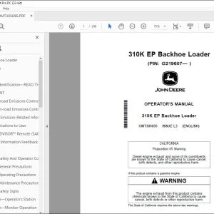 John Deere 310K EP Loader Operator's Manual OMT305695 PDF