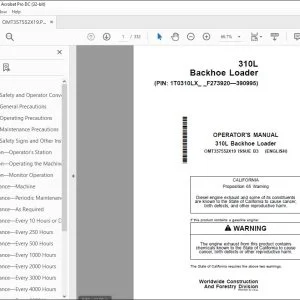 John Deere 310L Backhoe Loader Operator's Manual OMT357552X19 PDF