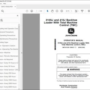 John Deere 310SJ & 410J Backhoe Loader Operator's Manual PDF