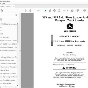 John Deere 313, 315 & CT315 Skid Steer Loader Operator's Manual OMT235575