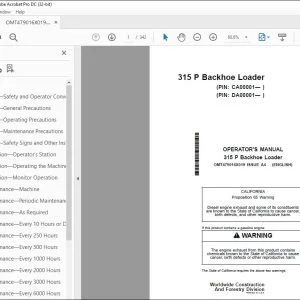 John Deere 315 P Backhoe Loader Operator's Manual OMT479016X019 PDF