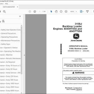 John Deere 315SJ Backhoe Loader Operator's Manual OMT228609 PDF